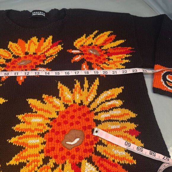 Roberta Freymann Sunflower Knit Oversized Sweater Women Autumn Vintage Tunic - Picture 13 of 16